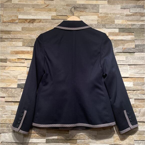 Pendleton 2P Navy Wool Blazer Jacket | Plaid Trim Preppy Old Money Equestrian - Picture 2 of 8